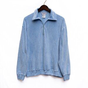Vtg Bullock & Jones‎ Men’s M Blue Velour 1/4 Zip Pullover Shirt Made in Italy